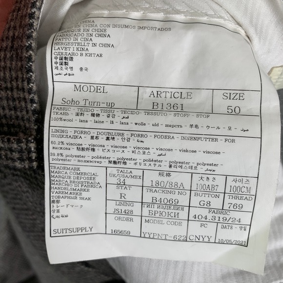 Suitsuppy Wool Pants Men 34x29 Brown Vitale Barberis Flannel Soho Houndstooth - Picture 4 of 13